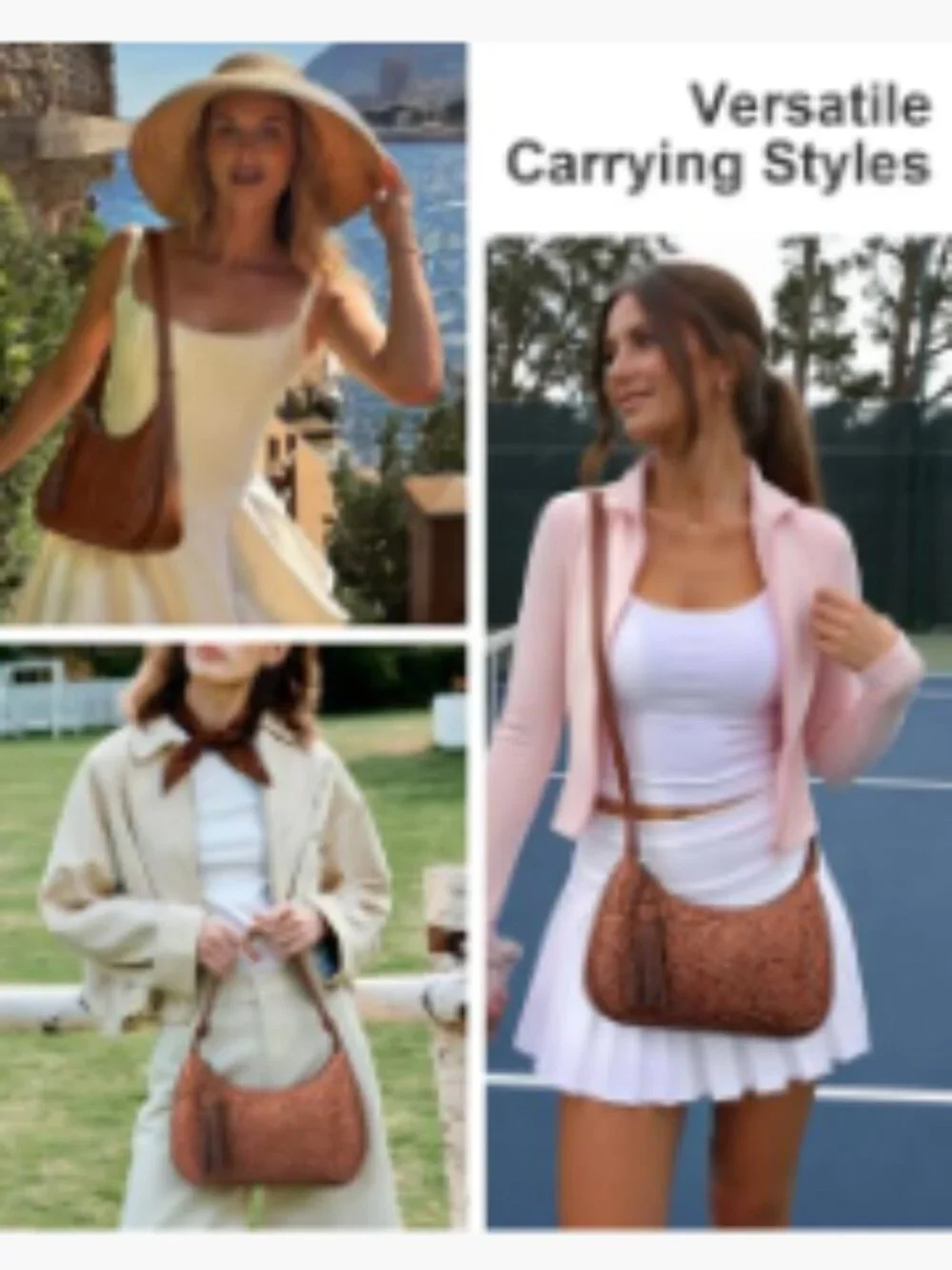 Retro Hobo Shoulder Bag Women Vegan Leather Floral Embossed Crossbody Purse